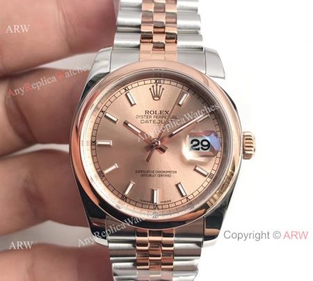 Swiss Grade 2 Tone Rose Gold Rolex Datejust 36mm Jubilee Watch - Factory